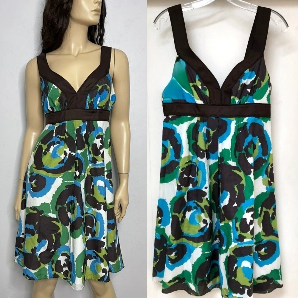 BANANA REPUBLIC GREEN & BROWN FLORAL SILK SUNDRESS